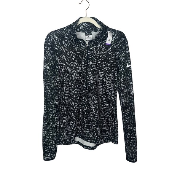 Nike Pro Dri-Fit Polka Dot Black/White 1/4 Zip Long Sleeve Womens Pullover Top M - Picture 1 of 9